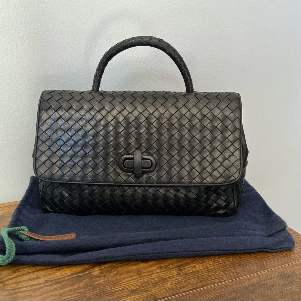 Auth. Cert. incl. Bottega Veneta Black Leather Intrecciato 1990s